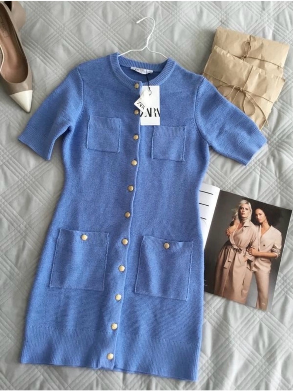 ZARA Knit Dress with Gold Buttons